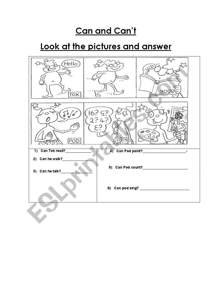 Can and Can`t worksheet